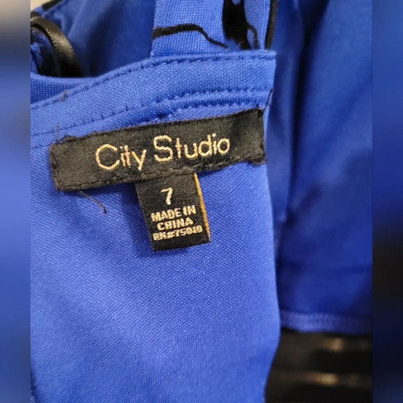 City Studio A-Line Floral Velvet Stripe Waist Dress - Picture 7 of 7